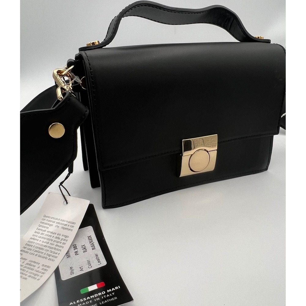 Alessandro Mari Mini Emma Black Leather Crossbody Shoulder Bag PR380 Italy